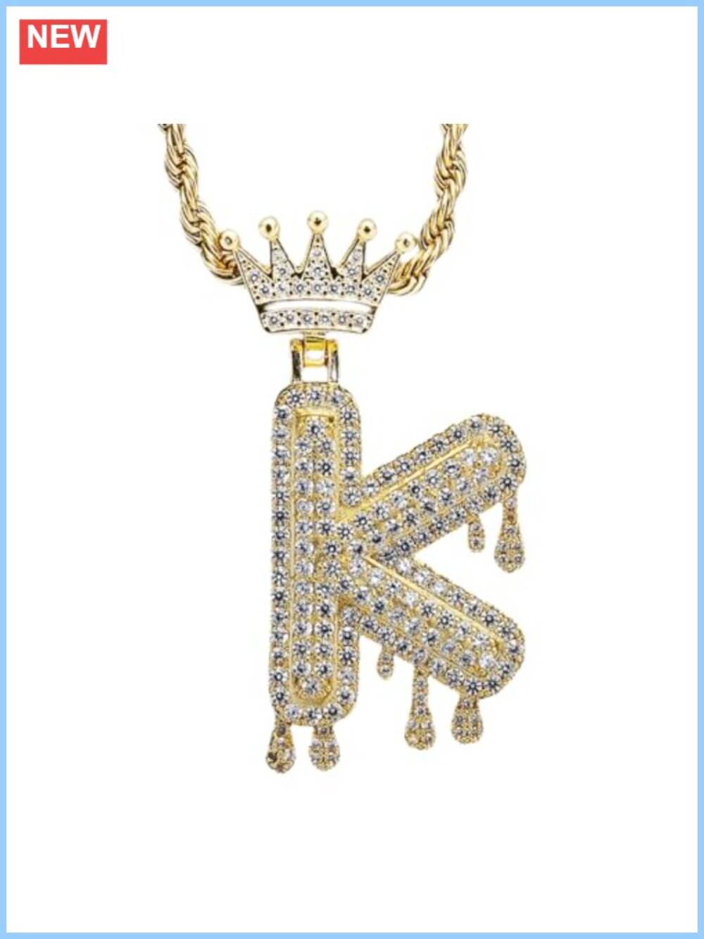 Crown Letter Initial Necklace Cubic Zirconia 24 Inch Chain